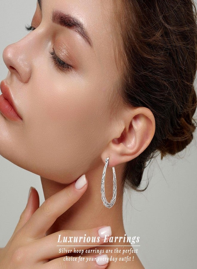 سنتريا أقراط سينتيريا من الفضة الإسترليني عيار 925، أقراط حلقية بيضاوية الشكل للنساء، مضادة للحساسية، متوسطة الحجم، خفيفة الوزن، سميكة، ملتوية - Image 3