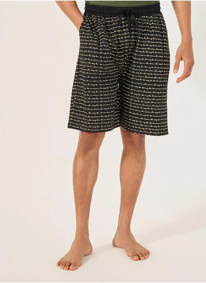 ستايلي Slogan Print Regular Fit T-Shirt and Short Pyjama Set
