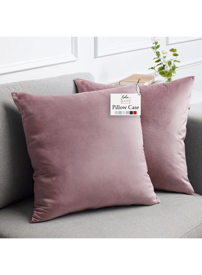 lalaLOOM Velvet Throw Pillow Covers, Set of 2, 18x18 Decorative Square Pillows Home Decor, Soft Accent Cases, Silky Machine Washable Pillowcases for Sofa, Couch, Bedroom, Living Room, Dusty Rose - Image 1