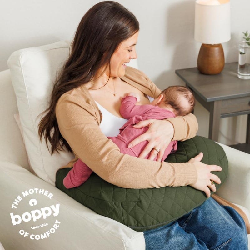 Boppy Nursing Pillow - Ergonomic Bottle & Breastfeeding Pillow with High, Firm, Large Area, Water-Repellent Cushion with Washable Cover; Baby Safety Alliance Verified - Quilted Moss - Image 3