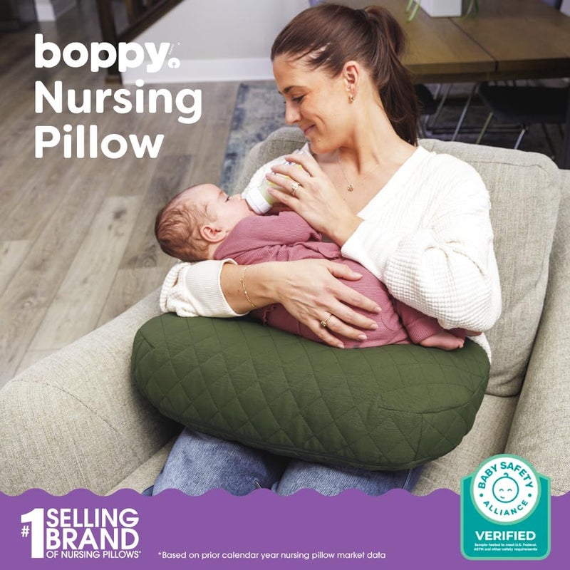 Boppy Nursing Pillow - Ergonomic Bottle & Breastfeeding Pillow with High, Firm, Large Area, Water-Repellent Cushion with Washable Cover; Baby Safety Alliance Verified - Quilted Moss - Image 2