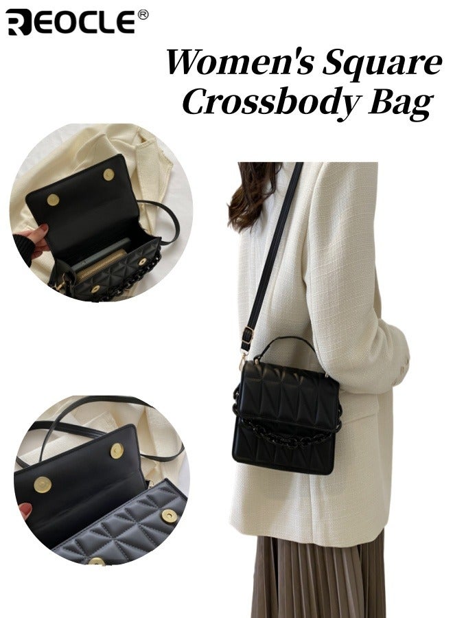 REOCLE Women's Quilted Square Crossbody Bag with PU Leather Material and Compact Design  Mini Satchel Purse with Adjustable Chain Strap for Daily Fashion Use - Image 1