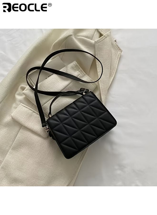REOCLE Women's Quilted Square Crossbody Bag with PU Leather Material and Compact Design  Mini Satchel Purse with Adjustable Chain Strap for Daily Fashion Use - Image 2