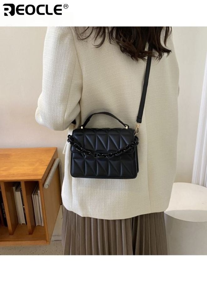 REOCLE Women's Quilted Square Crossbody Bag with PU Leather Material and Compact Design  Mini Satchel Purse with Adjustable Chain Strap for Daily Fashion Use - Image 5