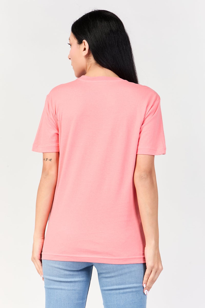 Undiz x Lescartons Women Crew Neck Short Sleeve Graphic Print T-Shirt, Shell Pink - Image 4