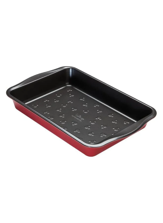 برستيج Prestige New Disney Bake with Mickey Mouse Roasting Tin Non Stick - Deep Large Baking Tray 9x13 Inch, Carbon Steel Bakeware, Red & Black