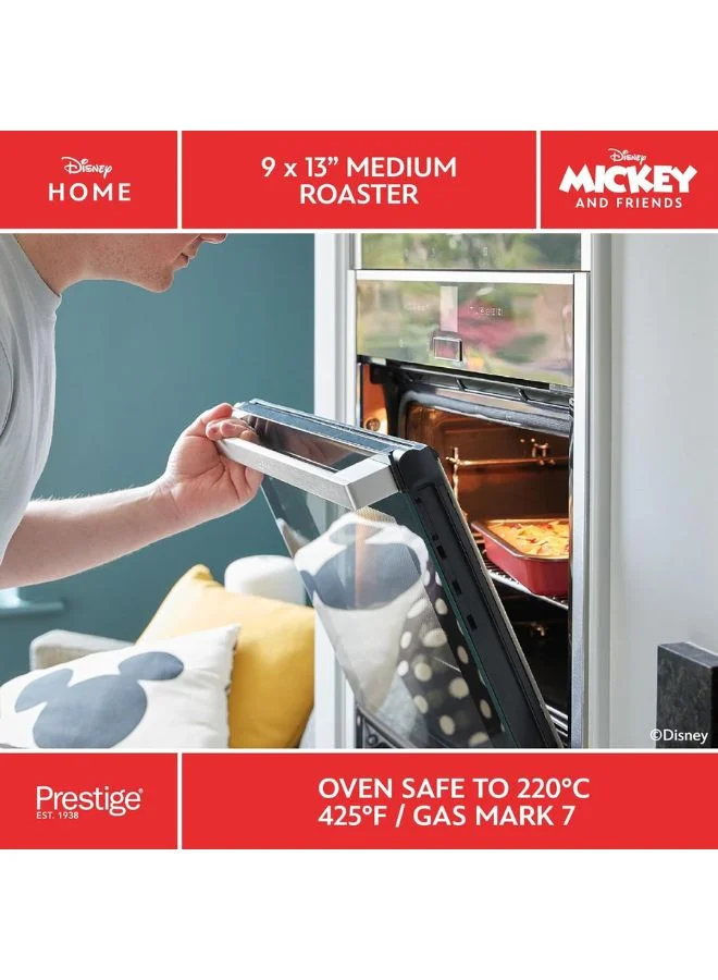 برستيج صينية خبز Prestige Disney Mickey Mouse غير لاصقة - كبيرة وعميقة 9x13 بوصة، فولاذ كربوني، أحمر وأسود