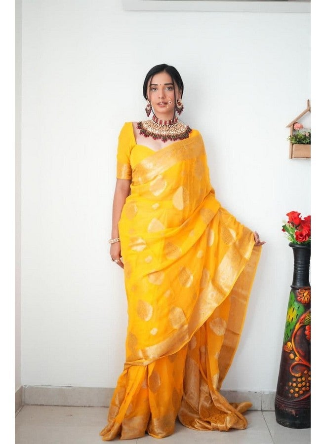 shiv textiles Shiv Textiles Ready to Wear Sarees for Women - Elegant Saree Gown | Premium Ready to Wear Saree for Women | Formal & Stylish Attire for Special Occasions.(ST-R-KP-5041-Yellow) - Image 3