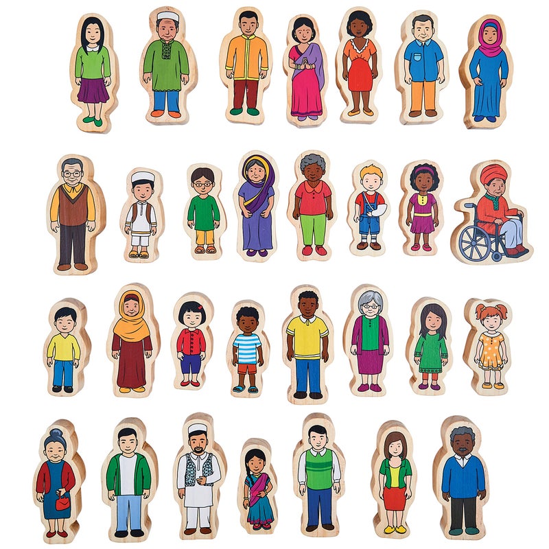 The Freckled Frog - FF420 My Family - Set of 30 - Ages 1+ - Inclusive Wooden Blocks for Toddlers - Includes Grandparents  Moms  Dads and Children Around the World - Double-Sided - Image 1