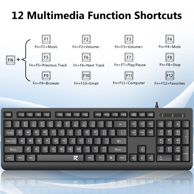 Redragon Wired Keyboard and Mouse Combo, Full-Size Spill Resistant Computer Keyboard and Optical USB Wired Mouse, Plug and Play for Windows PC, Mac OS Desktop/Laptop - Black - Image 4