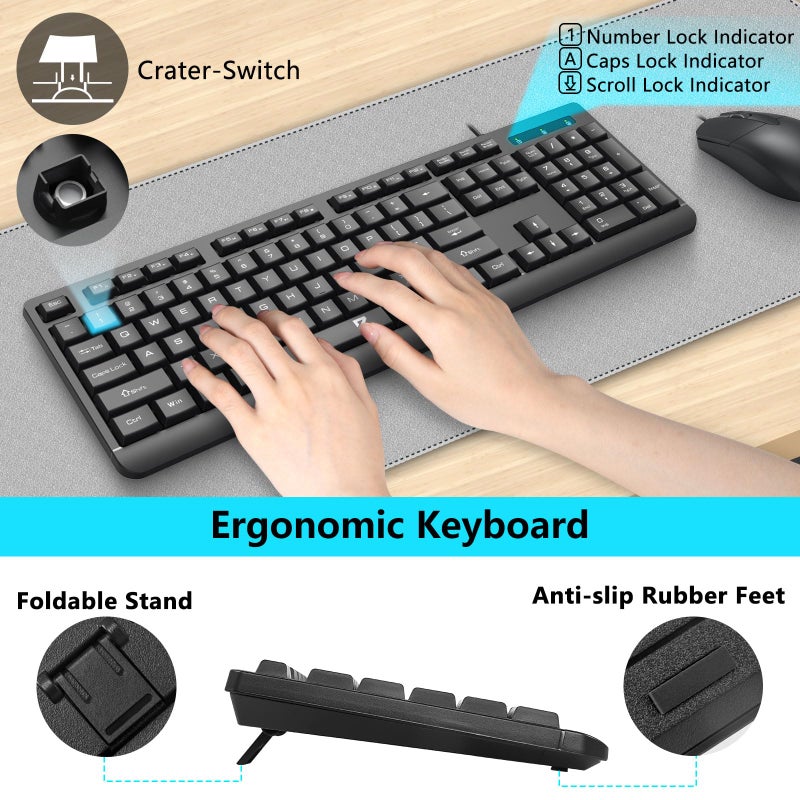 Redragon Wired Keyboard and Mouse Combo, Full-Size Spill Resistant Computer Keyboard and Optical USB Wired Mouse, Plug and Play for Windows PC, Mac OS Desktop/Laptop - Black - Image 2