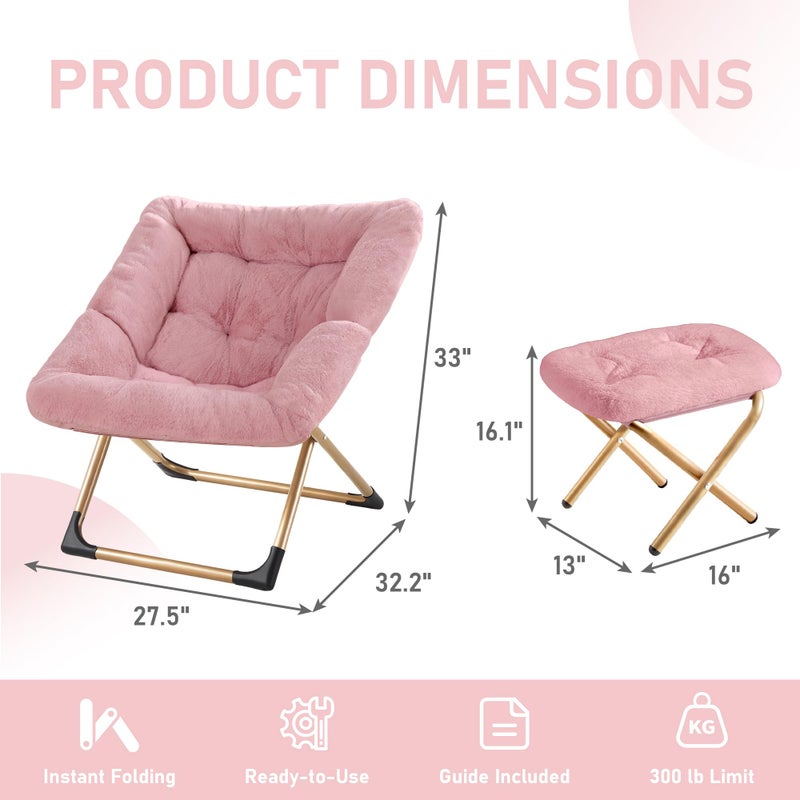 Youtanic Comfy Oversized Saucer Chair with Ottoman,Soft Faux Fur Reading Lounge Chair for Adults,Stable X-Large Metal Frame and Non-Slip Pad,Cozy Chair for Bedroom, Living Room, Dorm, Office, Pink - Image 2