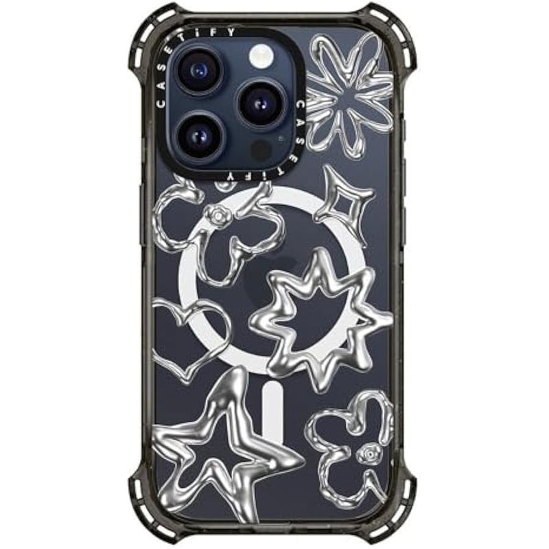 Casetify Bounce iPhone 15 Pro Case 【6X Military Grade Drop Tested / 6.5m Drop Protection/Compatible with Magsafe】 - Chrome Doodles - Clear Black - Image 2
