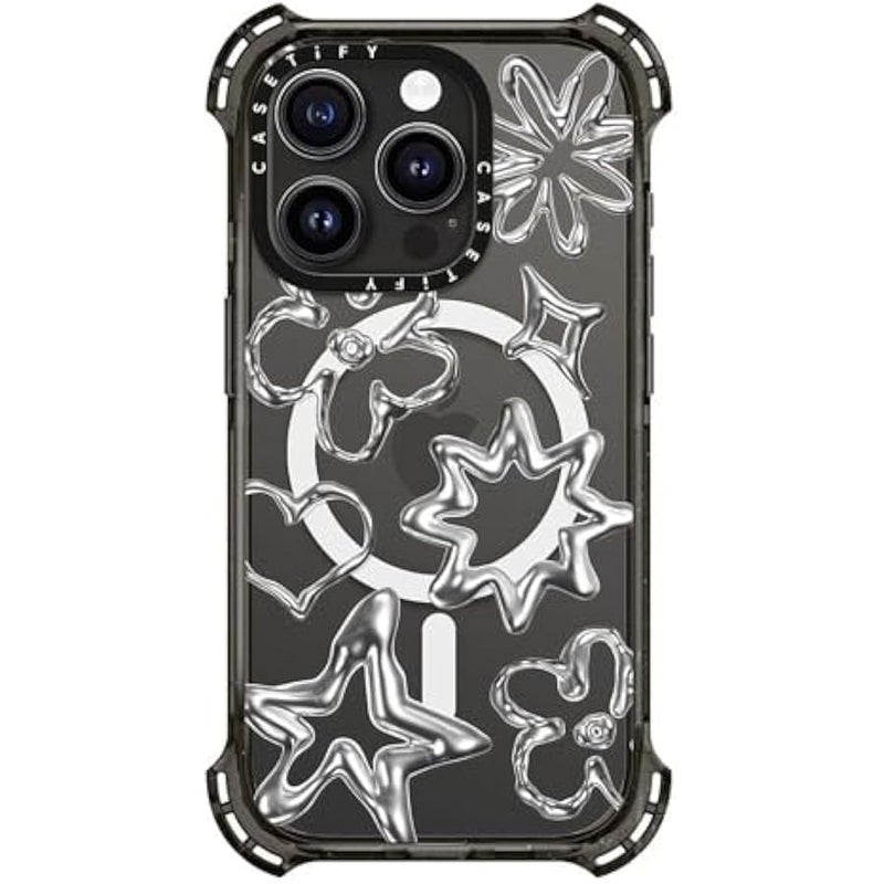 Casetify Bounce iPhone 15 Pro Case 【6X Military Grade Drop Tested / 6.5m Drop Protection/Compatible with Magsafe】 - Chrome Doodles - Clear Black - Image 4