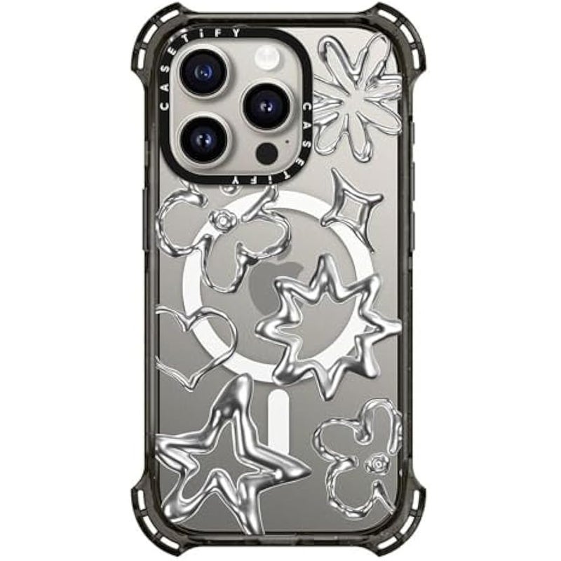 Casetify Bounce iPhone 15 Pro Case 【6X Military Grade Drop Tested / 6.5m Drop Protection/Compatible with Magsafe】 - Chrome Doodles - Clear Black - Image 1