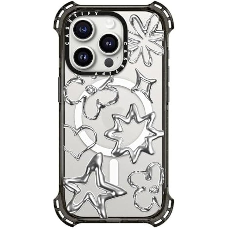 Casetify Bounce iPhone 15 Pro Case 【6X Military Grade Drop Tested / 6.5m Drop Protection/Compatible with Magsafe】 - Chrome Doodles - Clear Black - Image 3