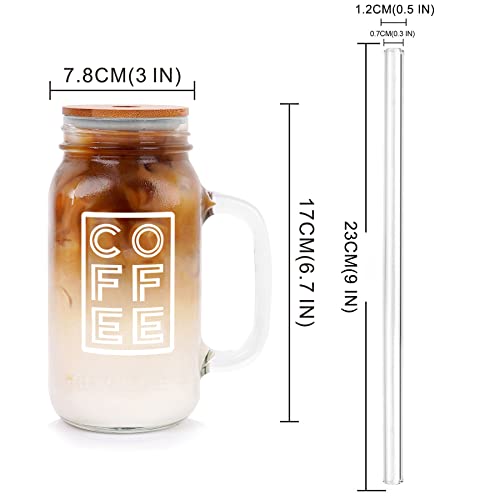 ANOTION Mason Jar Iced Coffee Cup with Lid and Straw, 24oz Regular Mouth Mason Jars with Handle Glass Coffee Drinking Glasses Tumbler Reusable Cups Bottles for Iced Coffee Cups for Travel Office Home - Image 2
