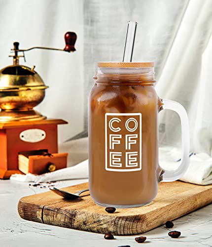 ANOTION Mason Jar Iced Coffee Cup with Lid and Straw, 24oz Regular Mouth Mason Jars with Handle Glass Coffee Drinking Glasses Tumbler Reusable Cups Bottles for Iced Coffee Cups for Travel Office Home - Image 3