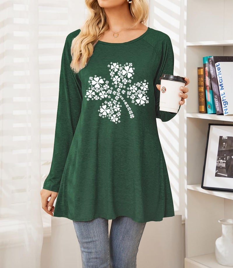 KKG Womens St Patricks Day Shirts Shamrock Long Tunics or Tops to Wear with Leggings Plus Size, Loose Fit Long Sleeves - Image 3