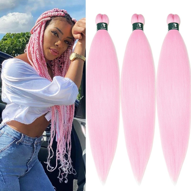 Pastel Light Pink Braiding Hair Pre Stretched Knotless Prestretched Braiding Hair Extensions for Twist Braiding Crochet Hair Pink 3 Packs 26 Inch Yaki by UPruyo 3 PastelPink