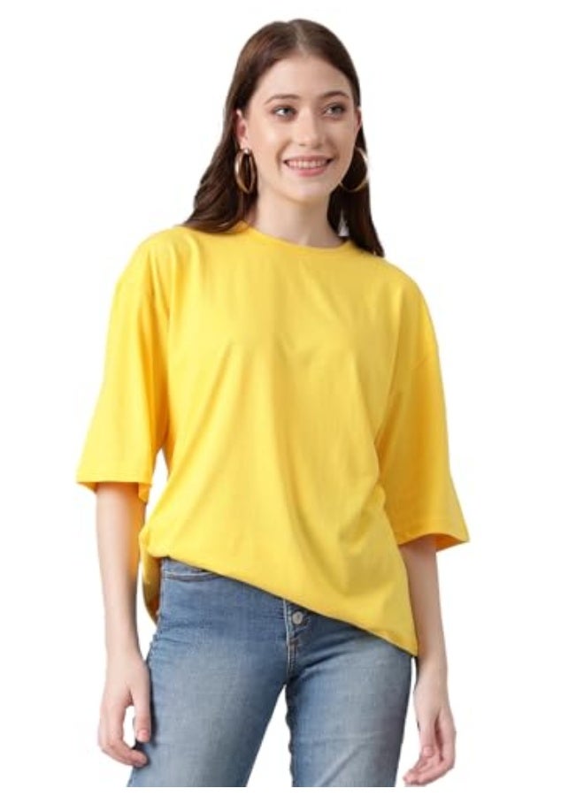 كوتي قمصان كوتي النسائية المصنوعة من مزيج القطن الكبير (أصفر، M)_KTTWOMENSTSHIRT276M - Image 1