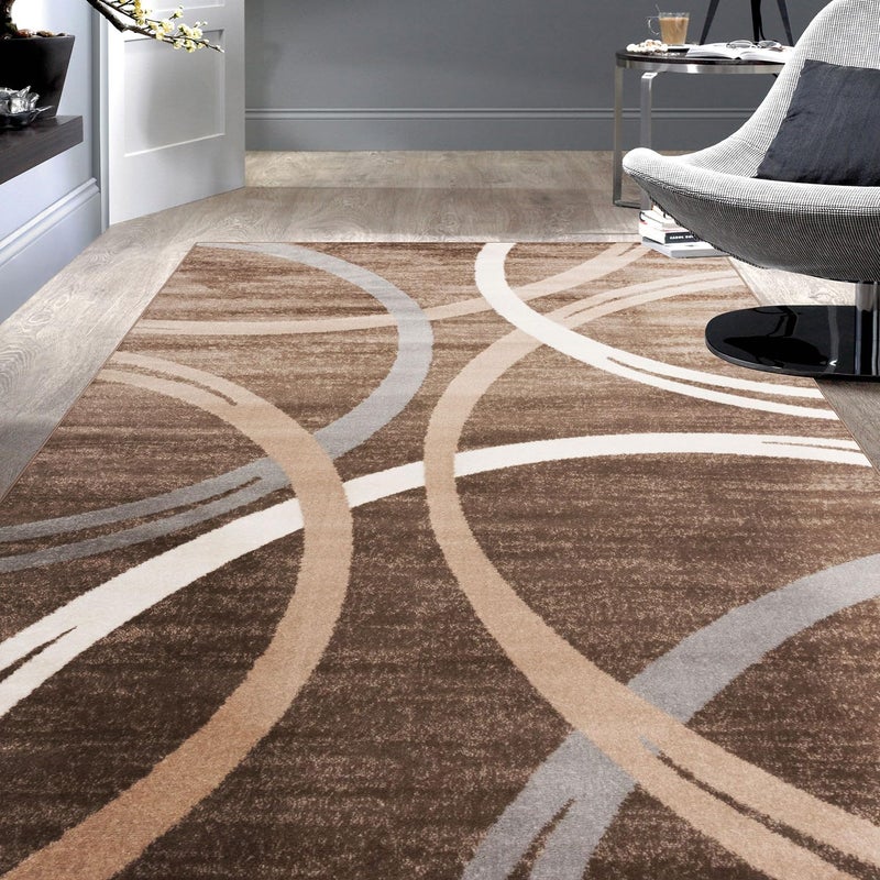 Rugshop Rugshop Modern Wavy Circles Design Area Rug 7 10 x 102 Brown