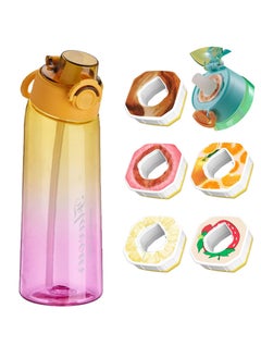 900ml Air Water Bottle Starter Set Up Sports Air Water Bottle BPA Free With Straw Drinking Bottles with 5 Flavor Pods Scented 0 Sugar Fruit Fragrance Water Cup for Outdoor Gym Yellow