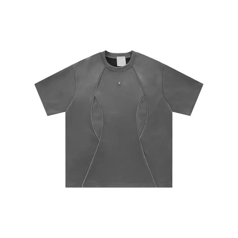 High-End Simple T-Shirt For Boys Ins Summer Line Contrasting Design Loose And Versatile Half-Sleeved Short-Sleeved T-Shirt - Image 1