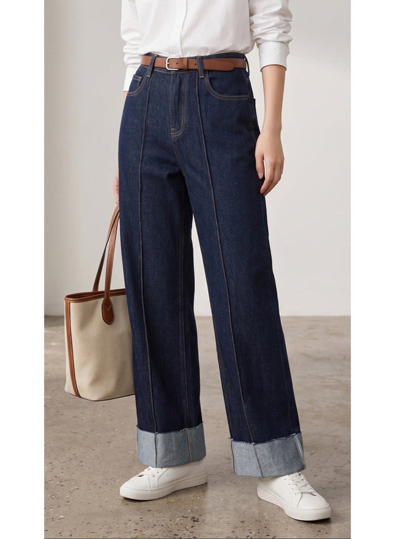 Carina Folded-Cuff Denim Pants - Image 1