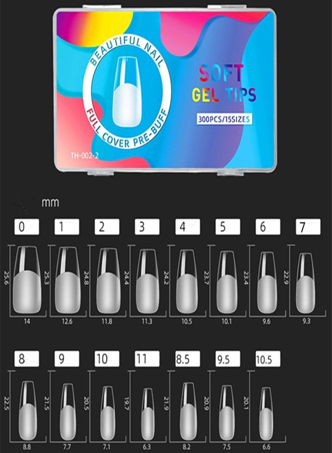 YIMART Press on Nails Short,300pcs Traceless Frosted ABS Artificial Nail Tips,NO Polishing Medium Design Matte Soft Gel Nail Tips for Extension Nail Salon (transparent, long trapezoid) - Image 2