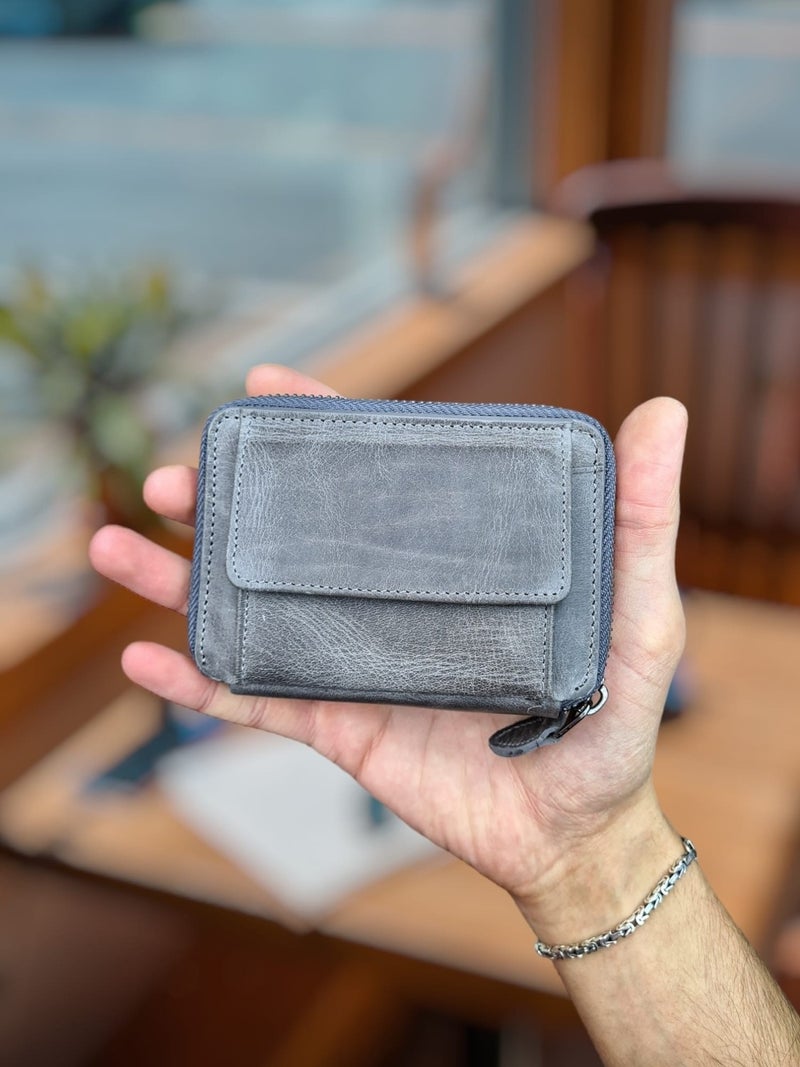 Visso Leather Visso 710 Genuine Leather Zippered Coin Pocket Personalized Men's Women's Wallet Leather Bag Personalized  - Image 4