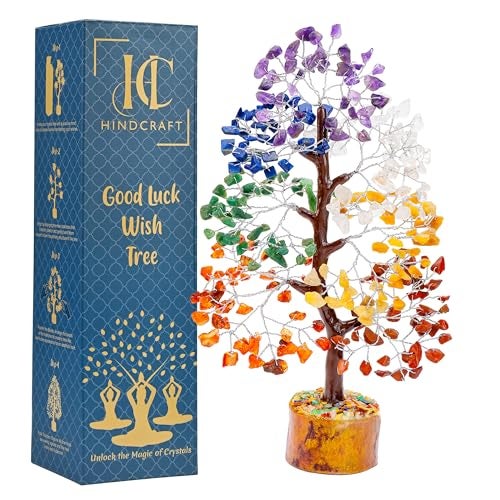 HindCraft Seven Chakra Crystal Tree Good Luck Showpiece for Home Decor Items Crystals Gemstones Bonsai Money Tree for Good Luck, Decoration Gift Item, Silver Wire, 10-12 inch - Image 1