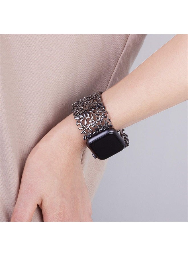 VIQIV سوار متوافق مع ساعة آبل 38 مم 40 مم 41 مم 42 مم 44 مم 45 مم iWatch سلسلة SE 7/6/5/4/3/2/1 للنساء سوار فريد أنيق مرن مجوهرات باندل، أسود 40 مم - Image 5
