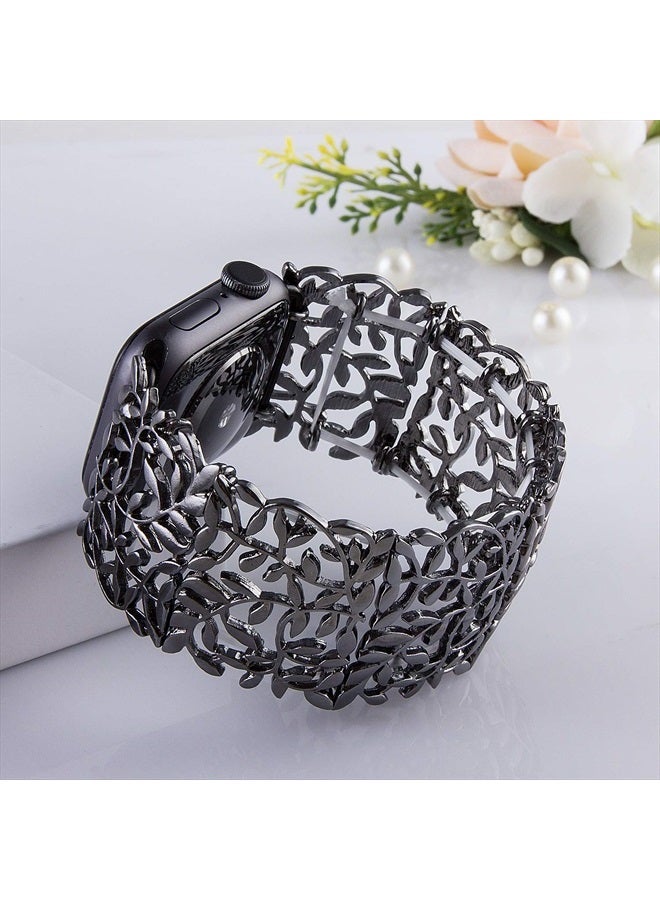 VIQIV سوار متوافق مع ساعة آبل 38 مم 40 مم 41 مم 42 مم 44 مم 45 مم iWatch سلسلة SE 7/6/5/4/3/2/1 للنساء سوار فريد أنيق مرن مجوهرات باندل، أسود 40 مم - Image 4