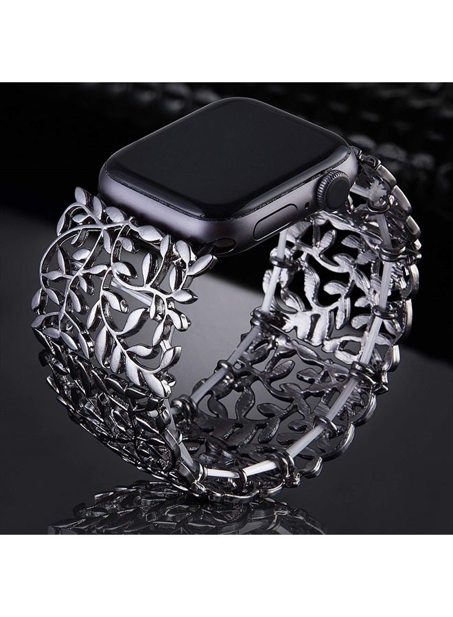 VIQIV سوار متوافق مع ساعة آبل 38 مم 40 مم 41 مم 42 مم 44 مم 45 مم iWatch سلسلة SE 7/6/5/4/3/2/1 للنساء سوار فريد أنيق مرن مجوهرات باندل، أسود 40 مم - Image 2