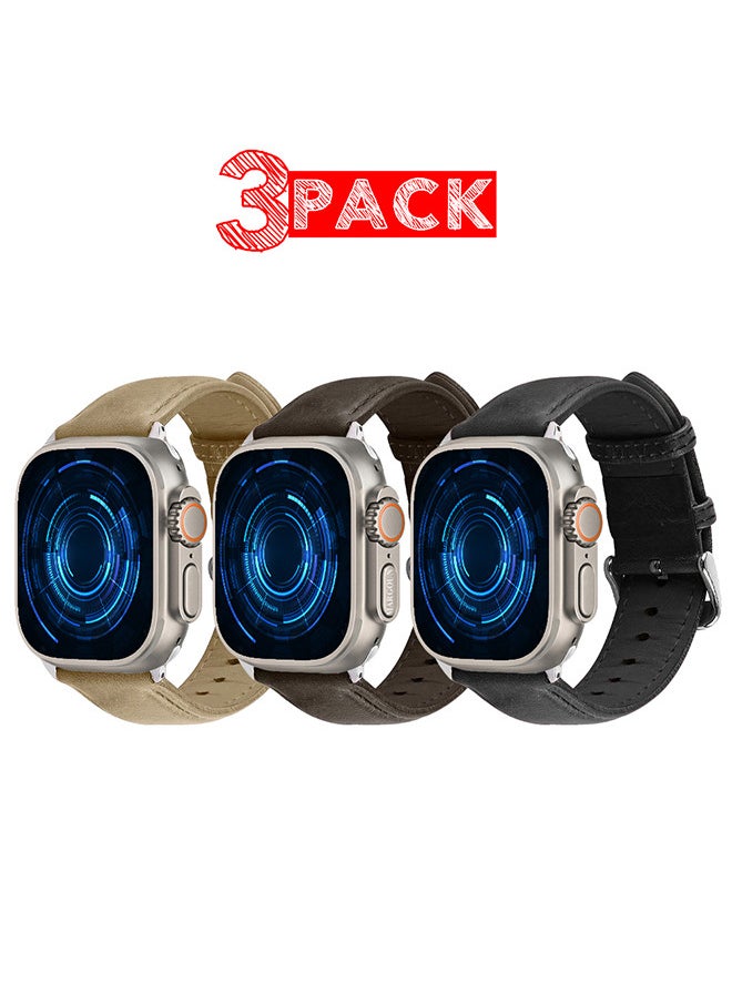 CATANES - 3 Pack For Apple Watch Band 49mm/45mm/44mm Leather Band Buckle Strap Wristband Compatible with Apple watch series Ultra2/Ultra/8/7/SE/5/4/3/2/1 - Image 1