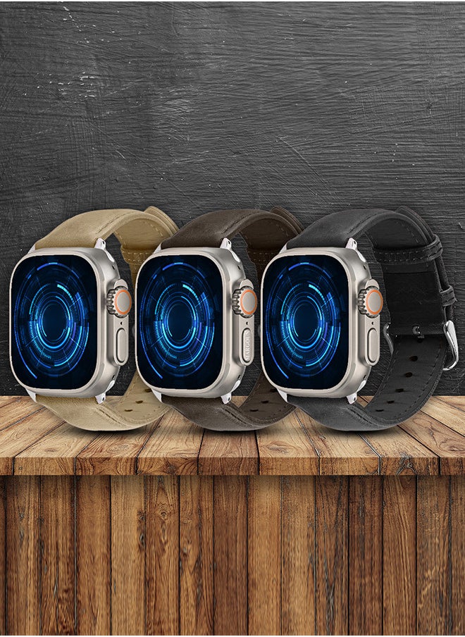 CATANES - 3 Pack For Apple Watch Band 49mm/45mm/44mm Leather Band Buckle Strap Wristband Compatible with Apple watch series Ultra2/Ultra/8/7/SE/5/4/3/2/1 - Image 1