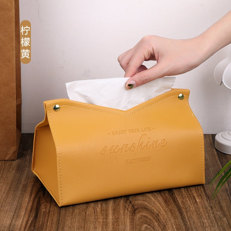 European Style ins Paper Box Car Living Room Household High-end Desktop Car Creative Light Luxury Modern Leather Tissue Box Yellow