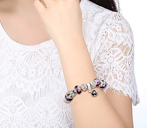 MUERDOU Mother Charms Bracelet for Women Murano Glass Beads Butterfly Flower Charms Amethyst Bracelets (Amethyst charm bracelet) - Image 3