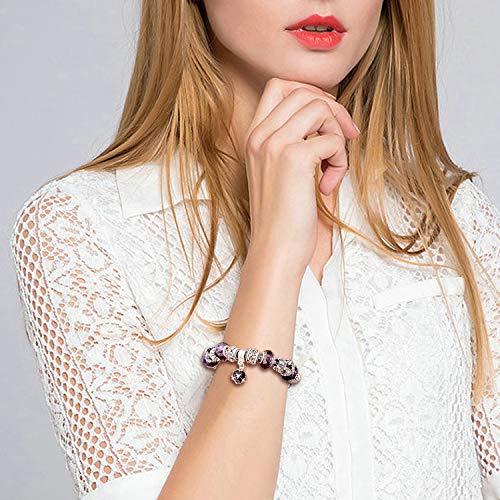 MUERDOU Mother Charms Bracelet for Women Murano Glass Beads Butterfly Flower Charms Amethyst Bracelets (Amethyst charm bracelet) - Image 2