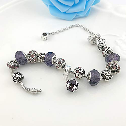 MUERDOU Mother Charms Bracelet for Women Murano Glass Beads Butterfly Flower Charms Amethyst Bracelets (Amethyst charm bracelet) - Image 5