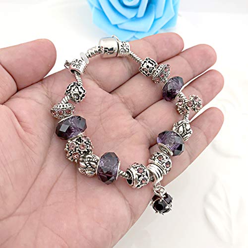 MUERDOU Mother Charms Bracelet for Women Murano Glass Beads Butterfly Flower Charms Amethyst Bracelets (Amethyst charm bracelet) - Image 4