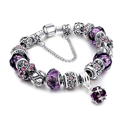 MUERDOU Mother Charms Bracelet for Women Murano Glass Beads Butterfly Flower Charms Amethyst Bracelets (Amethyst charm bracelet) - Image 1