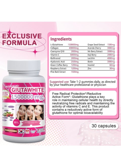 Gluta White Supreme Gluta White Glutathione Capsules – Advanced Skin  Whitening & Anti-Aging Softgels – Korean Formula | Best Price KSA