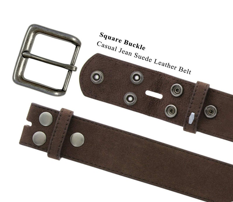 Belts.com Square Buckle Casual Jean Suede Leather Belt 1 1/2" Wide (Brown, 38) - Image 2