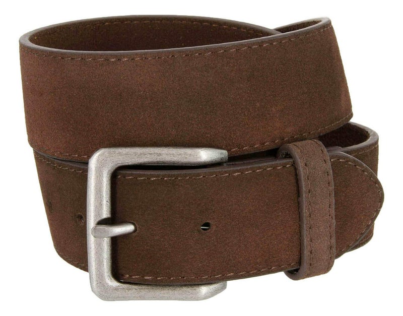 Belts.com Square Buckle Casual Jean Suede Leather Belt 1 1/2" Wide (Brown, 38) - Image 1