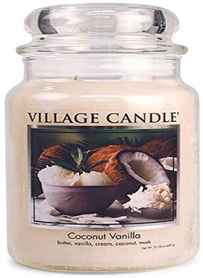 Village Candle - Village Candle Coconut Vanilla Large Glass Apothecary Jar Scented Candle, 21.25 oz, White - Image 1
