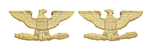 HWC COLONEL EAGLE GOLD UNIFORM COLLAR BRASS PINS INSIGNIA EMBLEM ARMY MILITARY POLICE, SMALL 1" x 1/2" (Sold as PAIR, 2 Included !) - Image 3