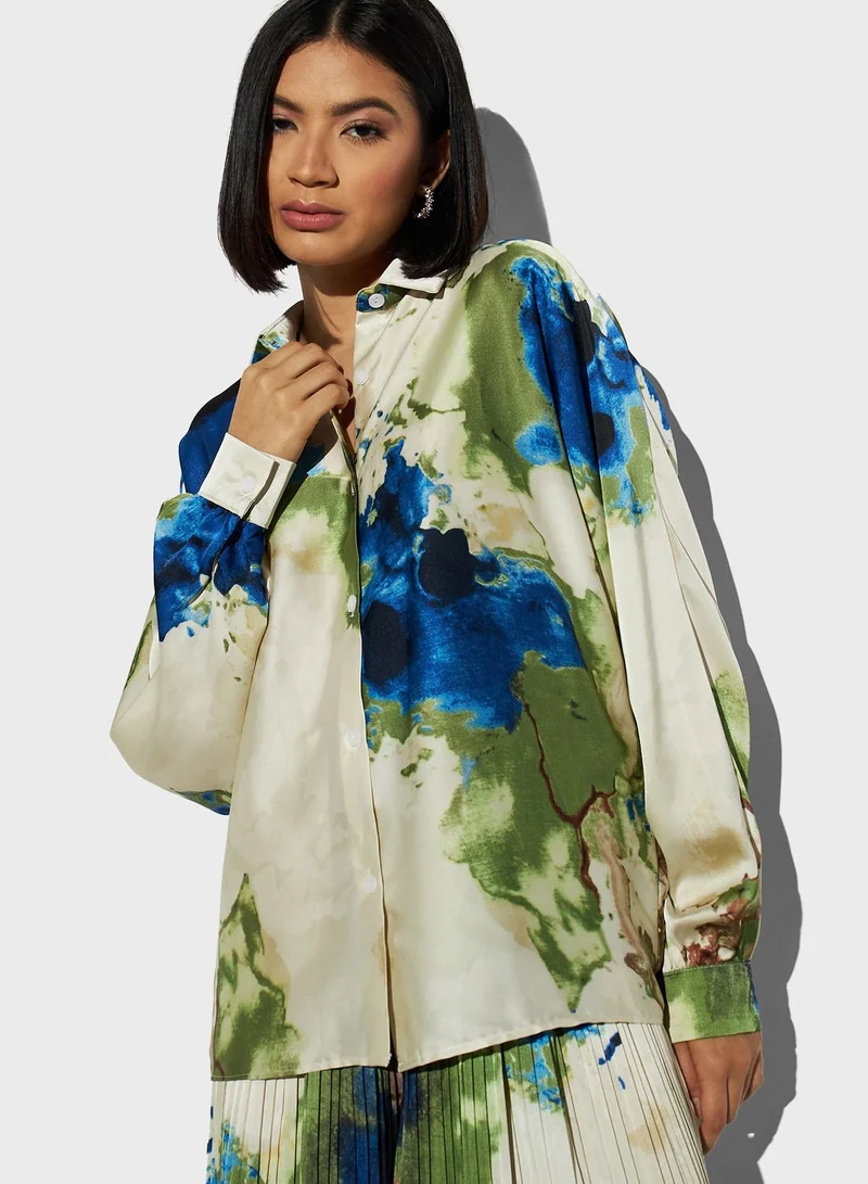 تواكستريمز Printed Oversized Button Down Shirt