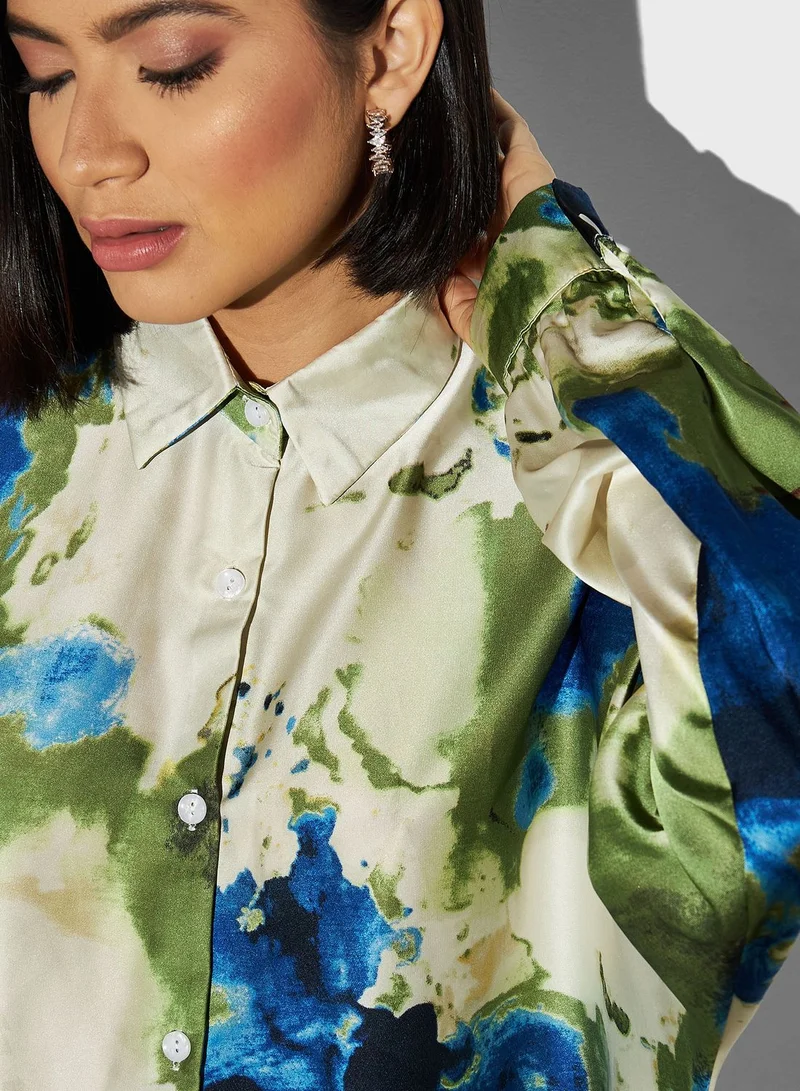تواكستريمز Printed Oversized Button Down Shirt